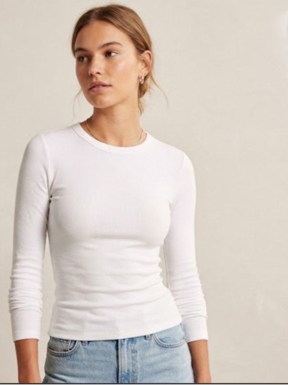 Abercrombie & Fitch White Ribbed Long-Sleeve Tee